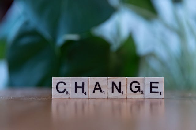 Wooden blocks spelling the word 'CHANGE'