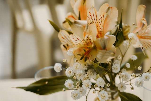 Delicate flowers in a glass vase
