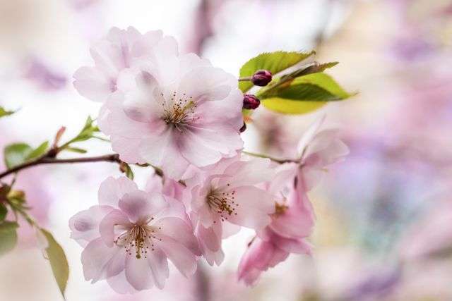 Delicate pink cherry blossoms blooming.