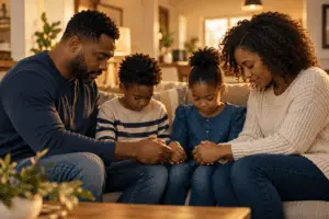 A family praying together