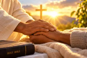 Hands offering comfort and healing
